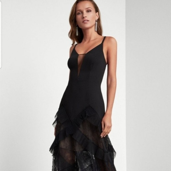 NWT BCBGMAXAZRIA Avaline Elegant Black Lace Evening Dress - Picture 9 of 13